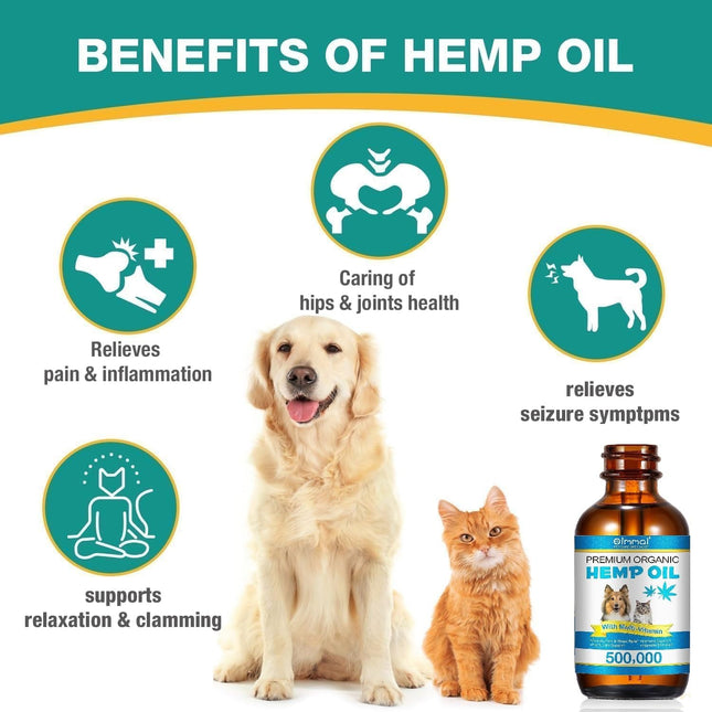 Hemp Oil for Dogs & Cats - Calming Drops with Omega 3-6-9 - Anxiety & Stress Relief,60ML