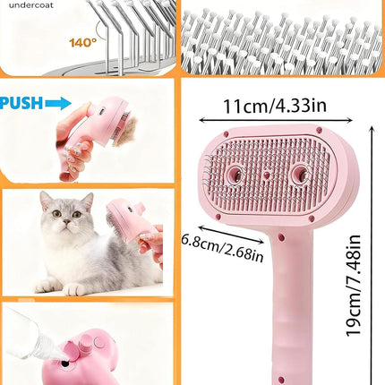 CCEE Cat Brush Dog Brush, 4 In 1 Pet Cat Dog Steam Brush for Shedding Grooming with 2 Steam Holes (pink)
