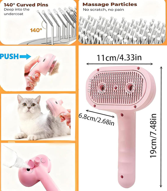 CCEE Cat Brush Dog Brush, 4 In 1 Pet Cat Dog Steam Brush for Shedding Grooming with 2 Steam Holes (pink)