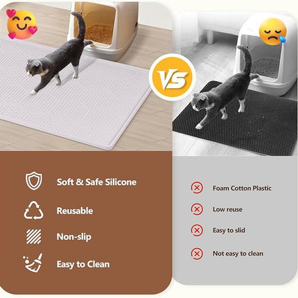 Large Cat Litter Mat with Toy Ball, 38'' x 25'' Silicone Cat Litter Trapping Mat