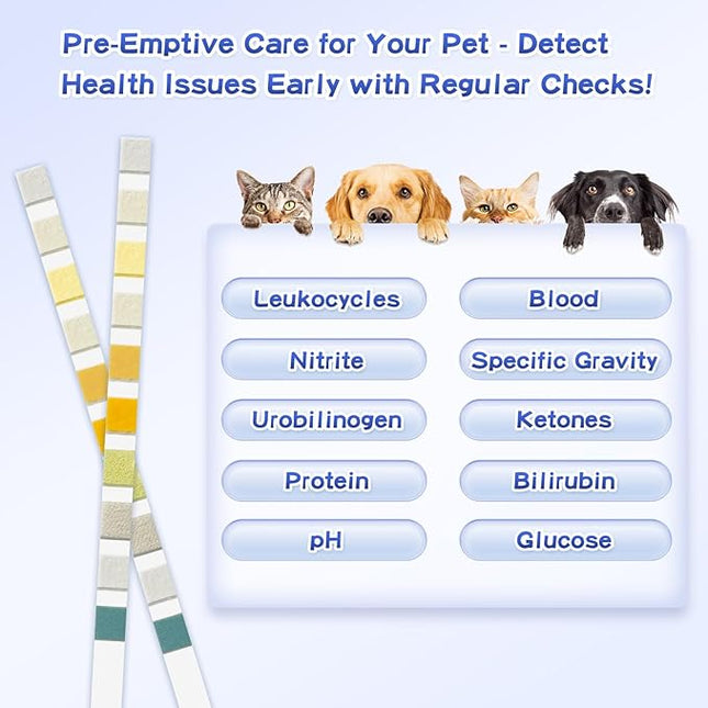 Cat & Dog Urine Test Strips 10-Parameter 100ct, Diabetes Testing, Blood Ketone Testing UTI Test Kit, Glucose, Nitrite, Specific Gravity, pH, Protein, Leukocycles & More.1 Pack