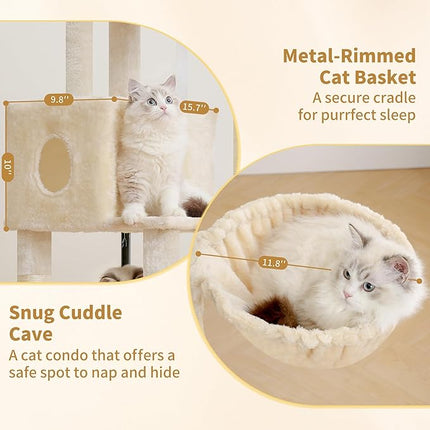 Heybly Cat Tree, 45.3" Cat Tower for Indoor Cats with Large Perch HCT202SM | Beige