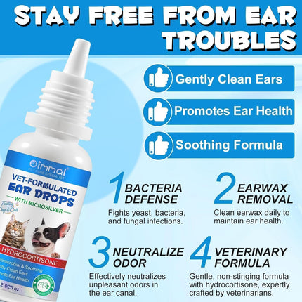 Dog Ear Infection Treatment, Cat & Dog Ear Cleaning Drops, with 1% Hydrocortisone