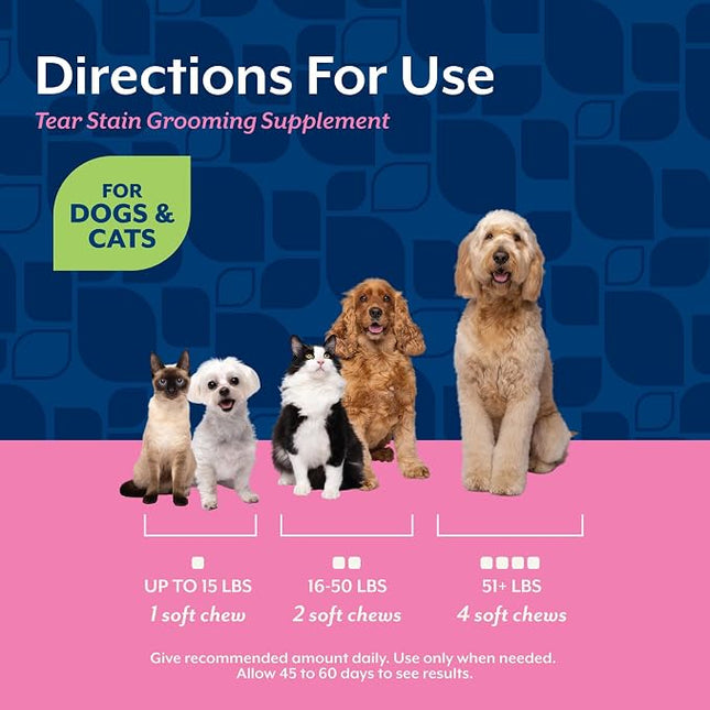 NaturVet Lutein Tear Stain Supplements for Dogs & Cats - 120 Ct