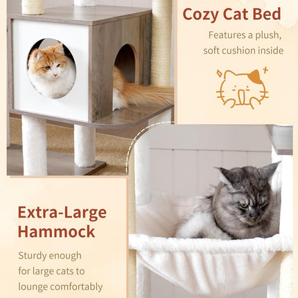 Heybly Cat Tree, 70.5" Wood Tall Cat Tower for Large Indoor Cats HCT121SG | Modern Cat Furniture with Extra Stable Structure, Smoky Gray