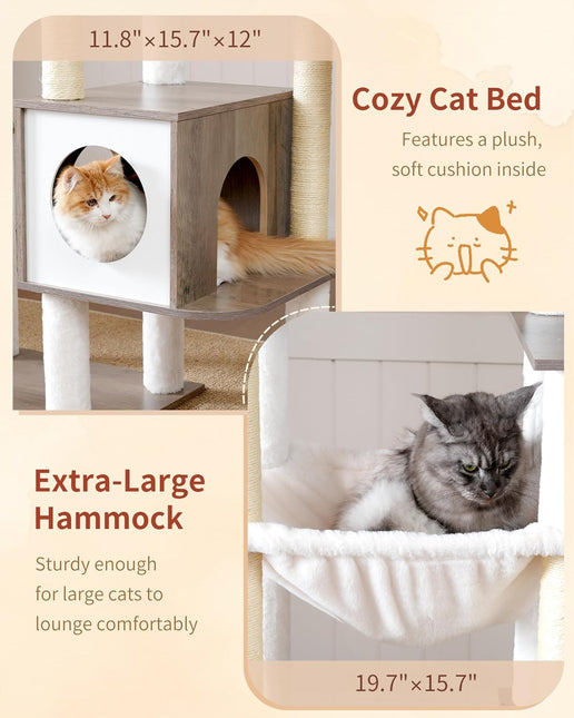 Heybly Cat Tree, 70.5" Wood Tall Cat Tower for Large Indoor Cats HCT121SG | Modern Cat Furniture with Extra Stable Structure, Smoky Gray