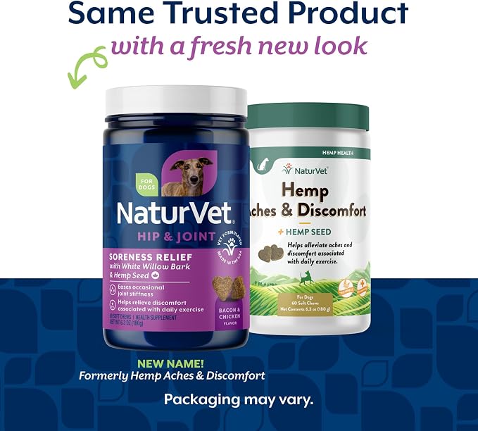 NaturVet Aches & Discomfort Plus Hemp Supplement for Dogs - 60 Soft Chews