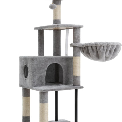 Heybly HCT200SW Cat Scratching Post, 125 cm, Small Cat Tree, Spacious and Comfortable,Light Grey