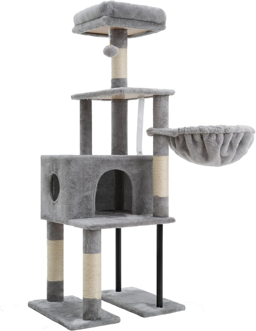 Heybly HCT200SW Cat Scratching Post, 125 cm, Small Cat Tree, Spacious and Comfortable,Light Grey