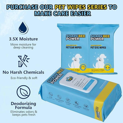 Bamboo Pet Ear Wipes for Dogs & Cats, Gently Clean Dirt, Wax & Odor, Daily Ear Care (70 Wipes)