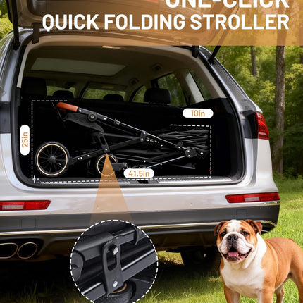 Dog Stroller for Large & Medium Dogs (20–132 lbs), Pet Stroller for 2 Small Dogs with Adjustable Handle & Canopy, Sun Shades, Storage Organizer, Foldable & Ventilated,Black