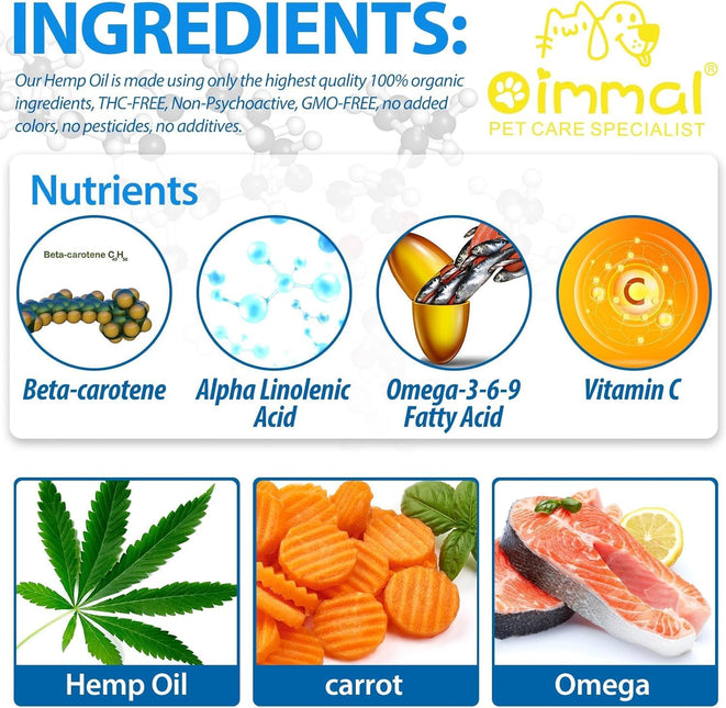 Hemp Oil for Dogs & Cats - Calming Drops with Omega 3-6-9 - Anxiety & Stress Relief,60ML