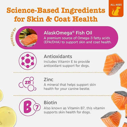 Zesty Paws Salmon Fish Oil Omega 3 For Dogs - With Wild Alaskan Salmon Oil - Anti Itch Skin & Coat + Allergy Support - Hip & Joint + Arthritis Dog Supplement - Omega-3 & 6 + Epa & Dha - 90 Chew Treats