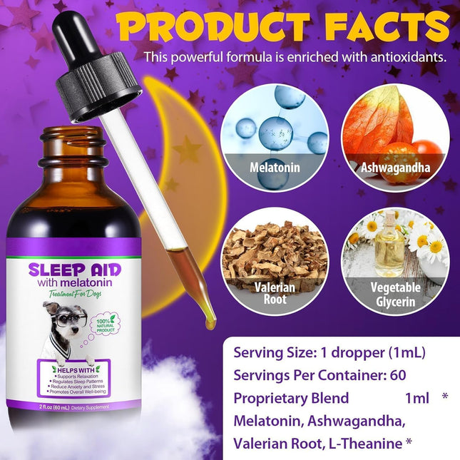 Melatonin for Dogs , Calming Supplement Drops, Natural Sleep Aid ,60ML