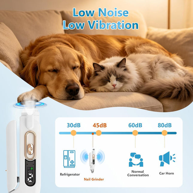 2-in-1 Dog Nail Grinder & Clipper - Quiet Electric Trimmer with Light, 2 Speeds