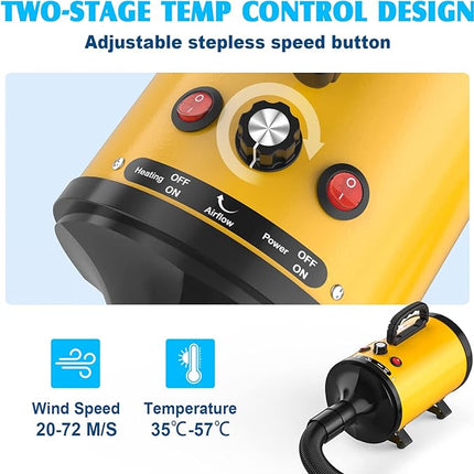 ADVWIN Dog Dryer, Pet Grooming Blow Dryer with Adjustable Speed, High Velocity Dog Hair Dryer with 4 Different Nozzles, Orange