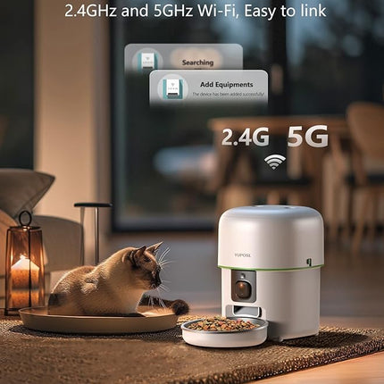 Yuposl Automatic Cat Feeder with Camera, 2L Automatic Cat Feeder, 5G WiFi APP Control, 1080P HD Video