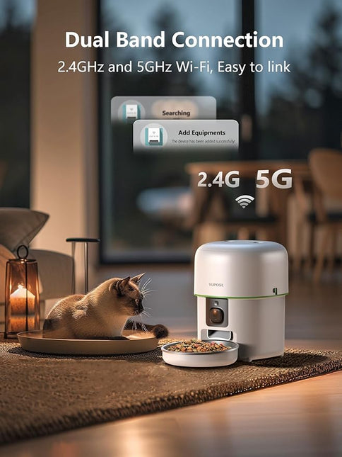 Yuposl Automatic Cat Feeder with Camera, 2L Automatic Cat Feeder, 5G WiFi APP Control, 1080P HD Video