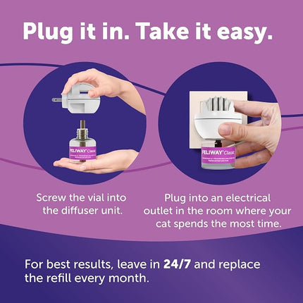 FELIWAY Classic Cat Calming Diffuser Kit and 1 Pack Refill – Helps Reduce Stress‑Related Behaviors Like Urine Spraying, Scratching, and Hiding – 30‑Day Cat Pheromone Plug in Diffuser