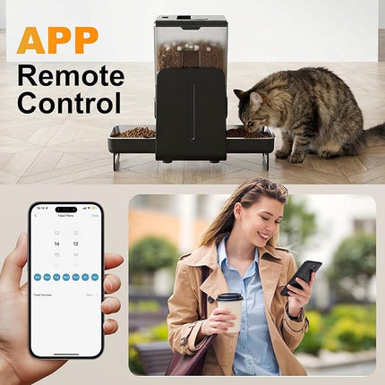Advwin Automatic Cat Feeder with 5G WiFi for 2 Cats, Adjustable Height for Small Pets, Dual Bowls, 20 Cups/5L