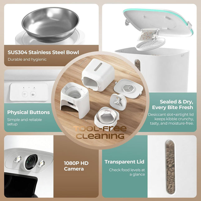 Pet Feeder Automatic Pet Feeder 6L WiFi Auto Dog Cat Food Dispenser 1080P HD Video