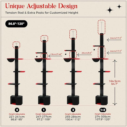 PAWZ Road Gothic Cat Tree, 86.8"-120" Floor to Ceiling Tower Large Condo