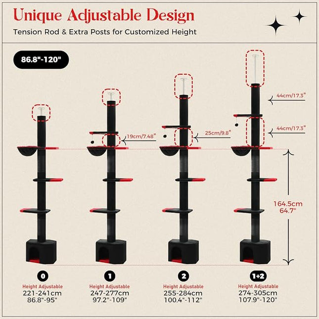 PAWZ Road Gothic Cat Tree, 86.8"-120" Floor to Ceiling Tower Large Condo