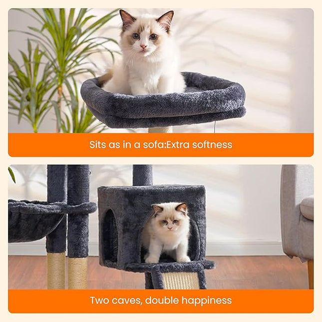 Heybly Cat Tree with Cat Self Groomer Brush, Cat Tower Condo for Indoor Cats , Smoky Gray HCT005SG
