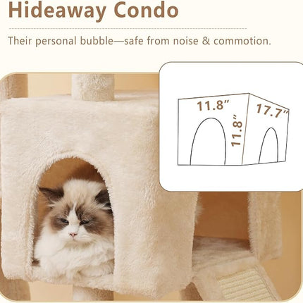 Heybly 64.2" Heavy-Duty Cat Tree for Large Cats, Extra-Large Hammock, Beige