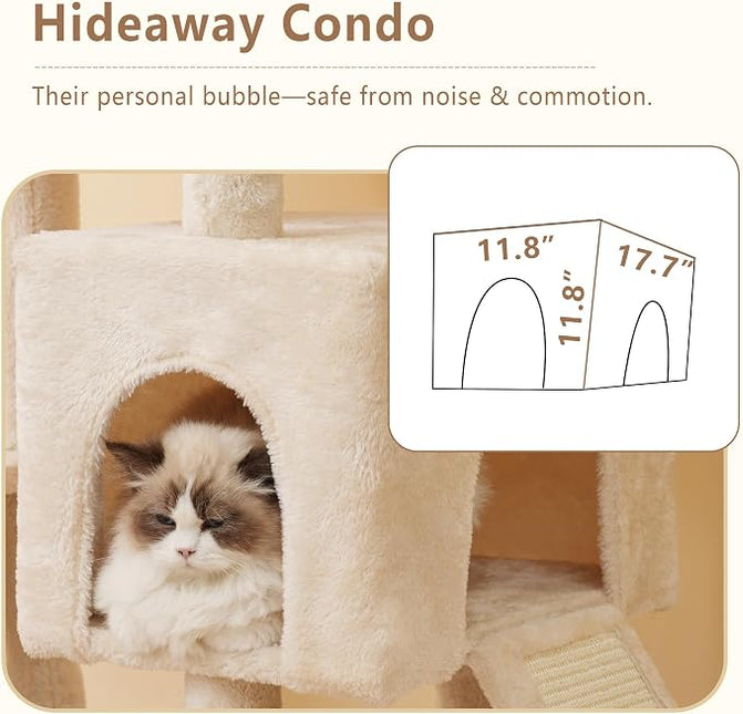 Heybly 64.2" Heavy-Duty Cat Tree for Large Cats, Extra-Large Hammock, Beige