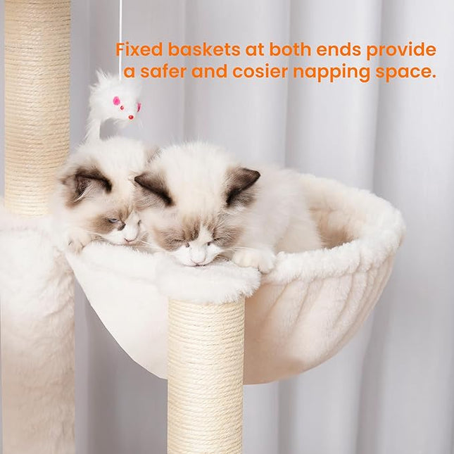 Heybly Wood Cat Tree for Indoor Cats, Cat Condo for Large Cats with Self Groomer,Walnut