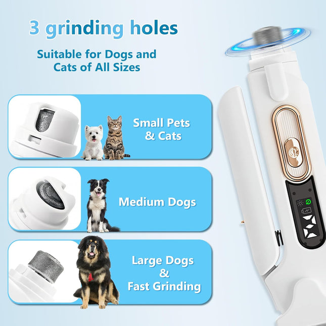 2-in-1 Dog Nail Grinder & Clipper - Quiet Electric Trimmer with Light, 2 Speeds