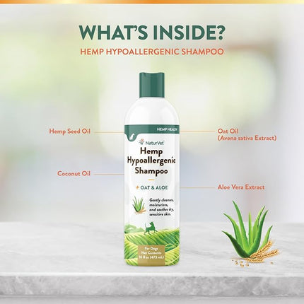 NaturVet Hemp Hypoallergenic Shampoo with Oat and Aloe for Dogs - 16oz