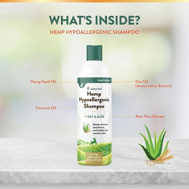NaturVet Hemp Hypoallergenic Shampoo with Oat and Aloe for Dogs - 16oz