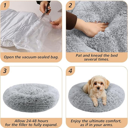Calming Dog Bed for Dog & Cat - Donut Washable Puppy Bed with Ultra-Plush Support, Fluffy Faux Fur Plush Cushion Beds for Small Medium Dogs (70CM)