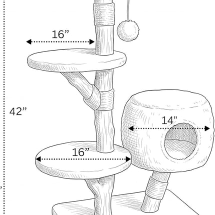 LEO &LEXI Modern Cat Tree Tower with Cave for Indoor Cats, Real Wood Cat Scratching Post with Bed, Solid Wooden Climbing Tower, Aesthetic, Luxury Pet Furniture
