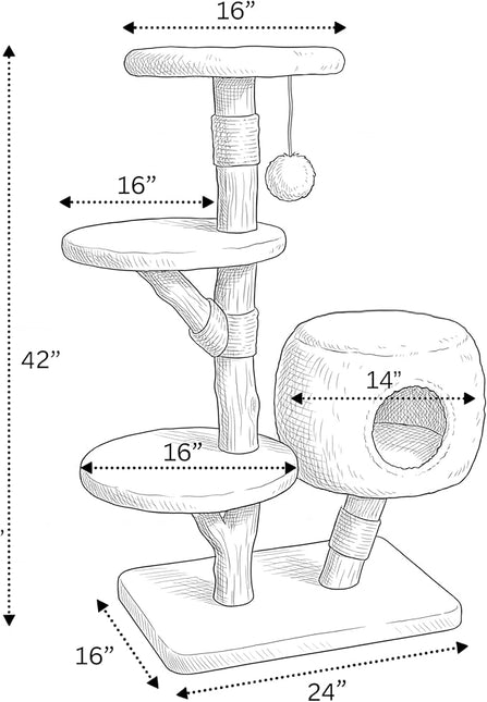 LEO &LEXI Modern Cat Tree Tower with Cave for Indoor Cats, Real Wood Cat Scratching Post with Bed, Solid Wooden Climbing Tower, Aesthetic, Luxury Pet Furniture