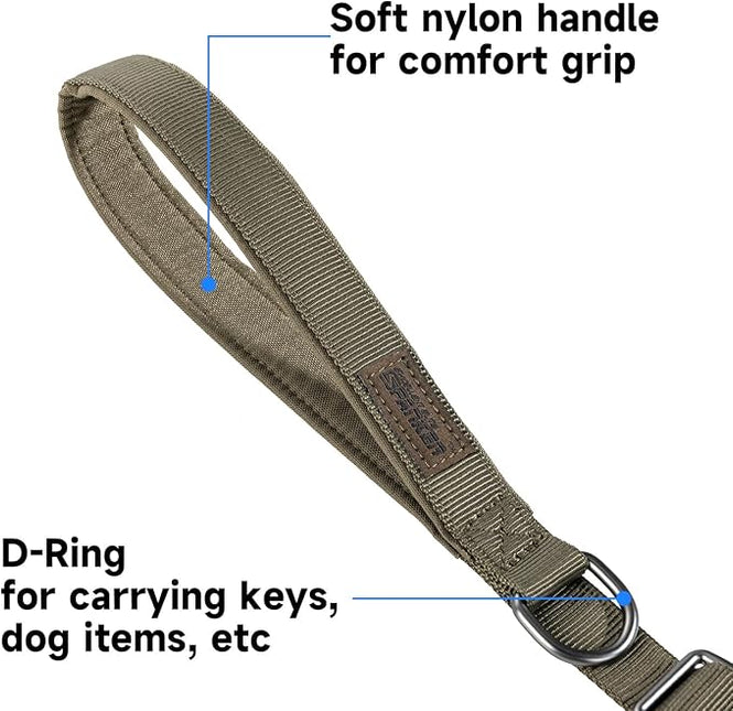 EXCELLENT ELITE SPANKER Tactical Dog Leash Heavy Duty 5-6FT Adjustable No Pull Military Bungee Dog Leash Elastic Leads Rope with 2 Padded Control Handle for Medium Large X-Large Dog(Ranger Green)