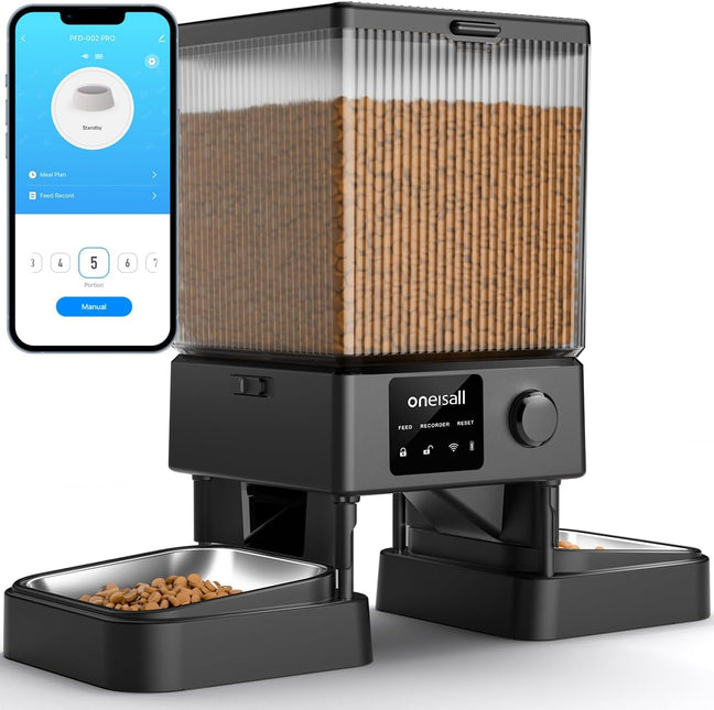 oneisall 5G WiFi Automatic Cat Feeder for 2 Cats, App Control, 20 Cups/5L