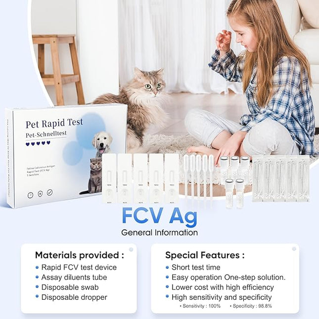 Cat FCV Home Test Kit – 5-Piece, Quick 5-Minute Detection, Accurate & Non-Invasive Feline Health Test, 98.8% Reliable, Easy-to-Use for All Breeds & Ages, Saves Time & Vet Bills