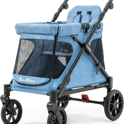 Familidoo Q1 2.0 Multi-Use Wagon Stroller – Ultra Lightweight Folding Wagon for Kids & Pets - All-Terrain Wheels, Includes Canopy, Mosquito Net & Rain Cover (Denim Blue)