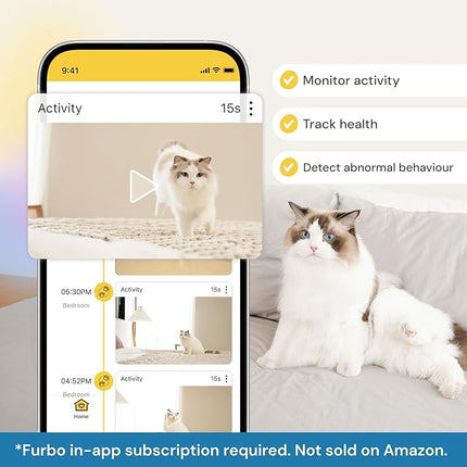 Furbo 360° Cat Camera + AI Nanny, 1080p Rotating Pet Camera with Treat Tossing, Cat Wand Toy, Alexa (Subscription Required)