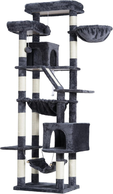 Heybly Cat Tree, Doodle Tower 180 cm, 2 Platforms, 2 Sleepers, 2 Hammocks, Dark Grey HCT034G