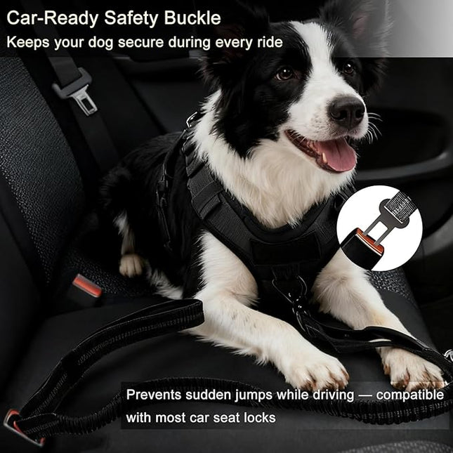 STAVAN Dog Leash for Large Dogs, 4-6FT Heavy Duty No Pull Bungee Shock Absorbing Tactical Leash with 2 Padded Handles, Quick Release Carabiner & Seatbelt Clip (Black)