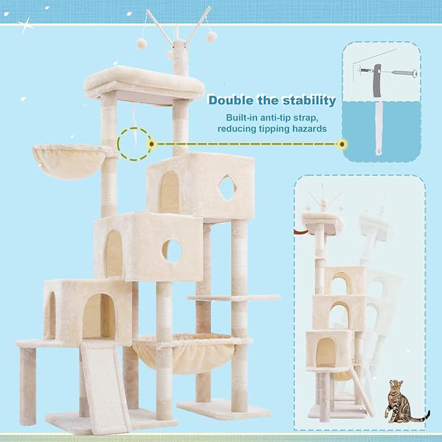 Hey-brother Cat Tree Tower with 3 Condos, Step Climbing Pathway MPJ081M