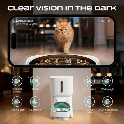 Pet Feeder Automatic Pet Feeder 6L WiFi Auto Dog Cat Food Dispenser 1080P HD Video