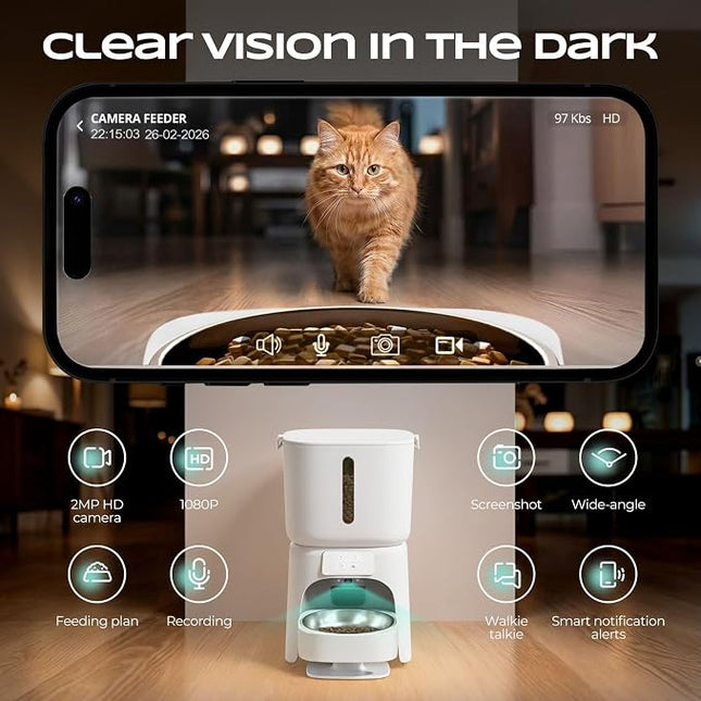 Pet Feeder Automatic Pet Feeder 6L WiFi Auto Dog Cat Food Dispenser 1080P HD Video