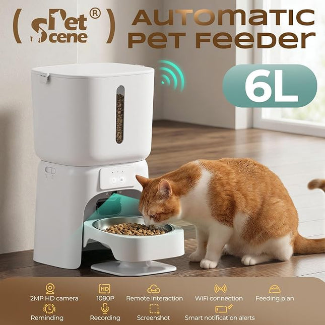 Pet Feeder Automatic Pet Feeder 6L WiFi Auto Dog Cat Food Dispenser 1080P HD Video