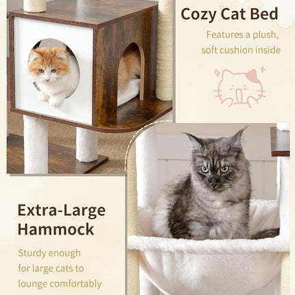 Heybly Cat Tree, 70.5 Inch Wood Tall Cat Tower for Large Indoor Cats with Extra , Rustic Brown