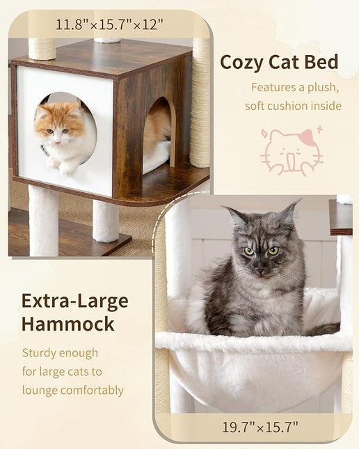 Heybly Cat Tree, 70.5 Inch Wood Tall Cat Tower for Large Indoor Cats with Extra , Rustic Brown